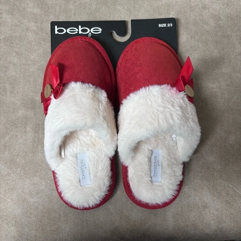 Bebe Girls Red Glitter Soft Slippers Sz 2/3